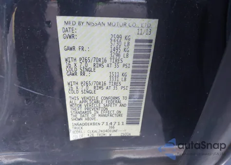 2014 Nissan Frontier Sv from USA, damaged, VIN 1N6AD0ER8EN714711